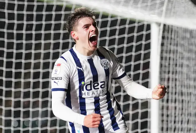 West Brom's Top Fellows celebrates scoring at Plymouth