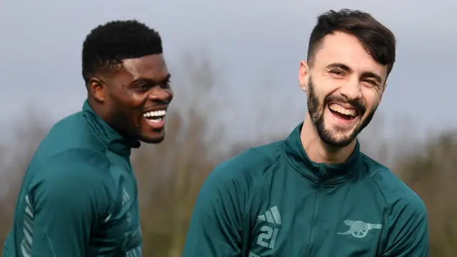 Arsenal Thomas Partey and Fabio Vieira in training ahead of Champions League match against Porto