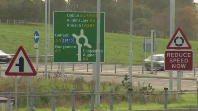 road signs on the A5 road in Northern Ireland