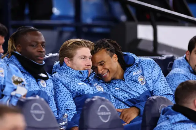 Jeremy Doku, Kevin de Bruyne and Nathan Ake