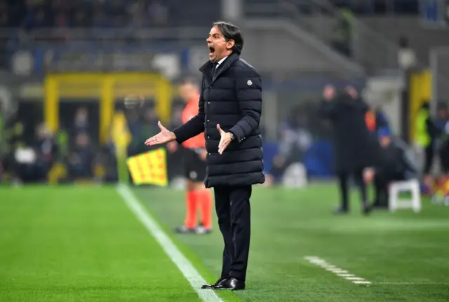 Inzaghi screams in anger on the touchline.