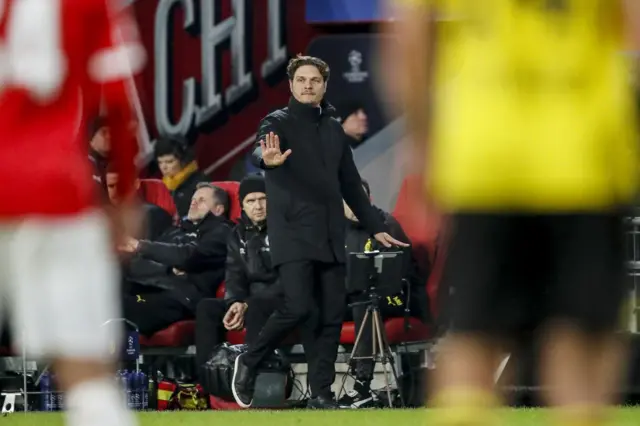 Terzic waves instructions to his dortmund side.