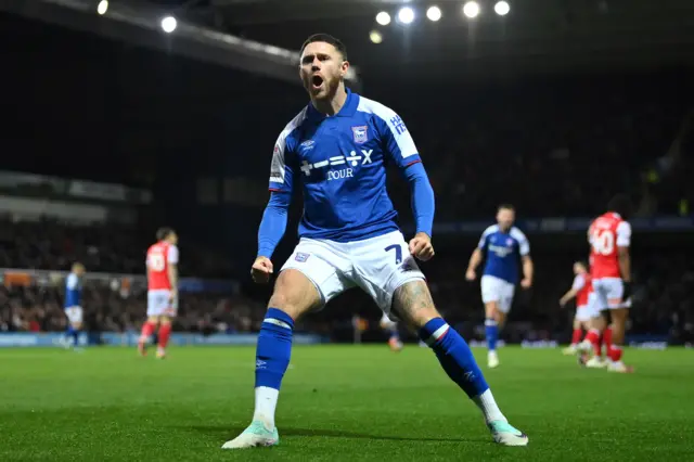 Ipswich's Wes Burns celebrates scoring against Rotherham