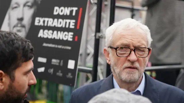 Jeremy Corbyn pictured at Assange rally in London