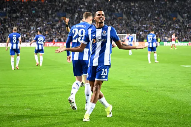 Galeno celebrates his late goal in front of the home fans.