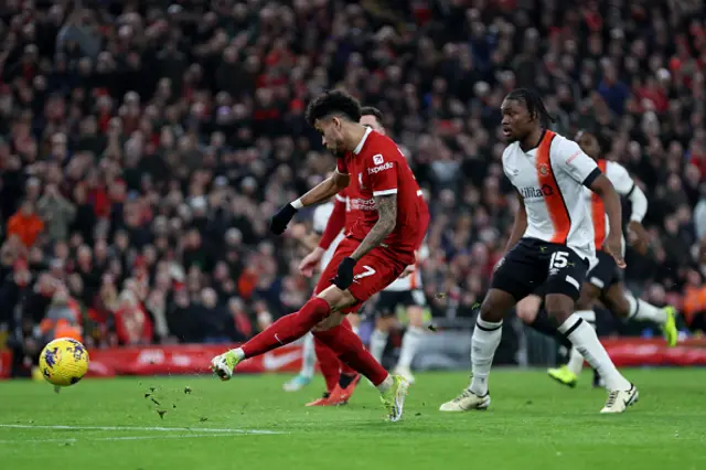 Luis Diaz of Liverpool scores his team's third goal