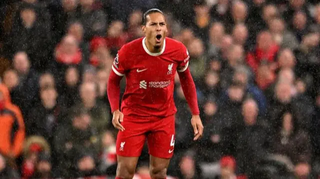 Virgil van Dijk captain of Liverpool shouts