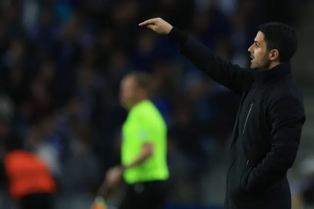 Arteta gestures instructions from his technical area.