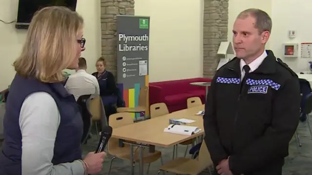 Ch Supt Matt Longman being interviewed on BBC Spotlight by Victoria Graham