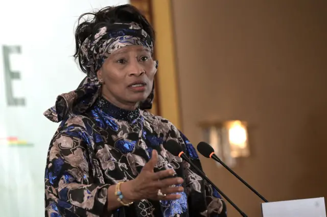 Senegalese Minister of Justice Aissata Tall Sall, speaks during a press conference in Dakar on February 20, 2024