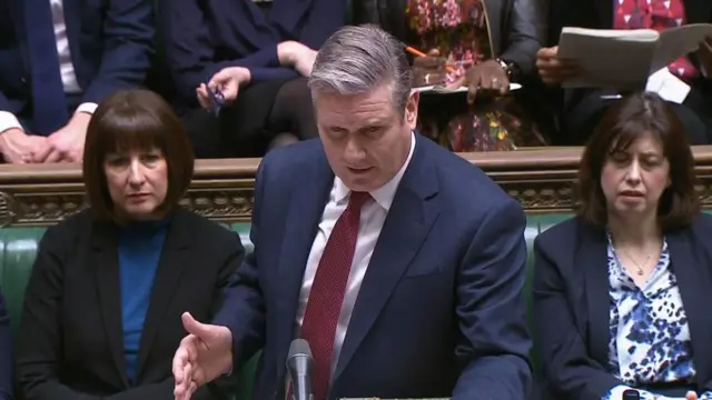 Keir Starmer stands at the House of Commons for Prime Minister Questions