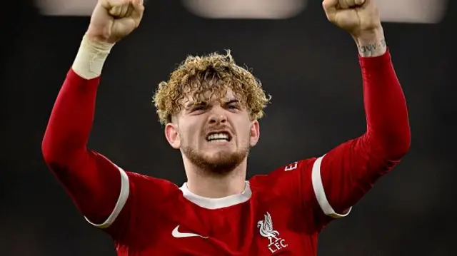 Harvey Elliott celebrates while playing for Liverpool