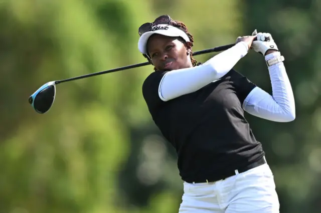 Mercy Nyabande of Kenya tees off during day one of the Africa Amateur Championship and Amateur Women's Invitational at Leopard Creek Country Club on February 21, 2024 in Malelane, South Africa.