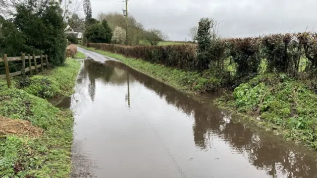 A flooded route in Worcestershire