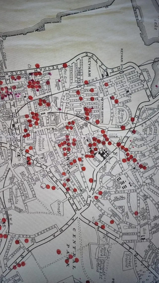 Bombing map of Plymouth from 22 and 23 April, 1941