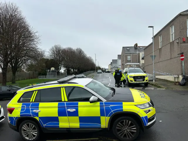 Police cars and police officer