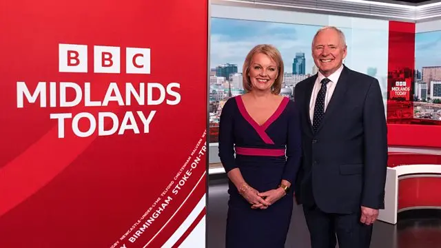 Nick Owen and Mary Rhodes on the BBC Midlands Today set