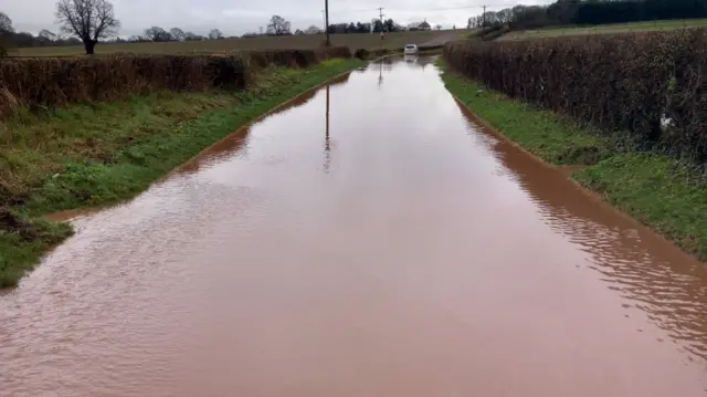 A flooded road