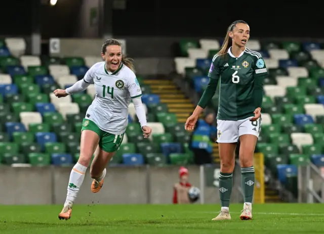 Heather Payne celebrates goal against Northern Ireland