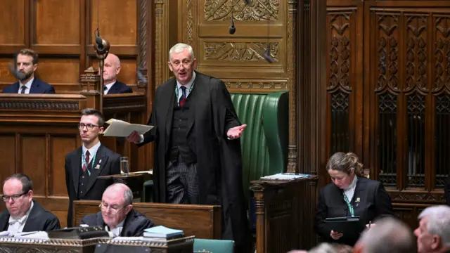 Sir Lindsay Hoyle, Speaker of the House, gestures