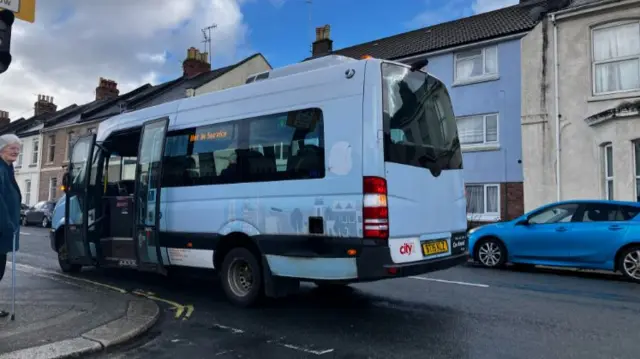 A shuttle bus in the exclusion zone in Keyham