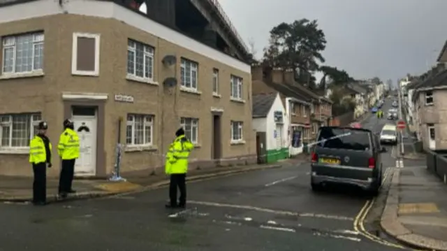 Police at a cordon in Plymouth