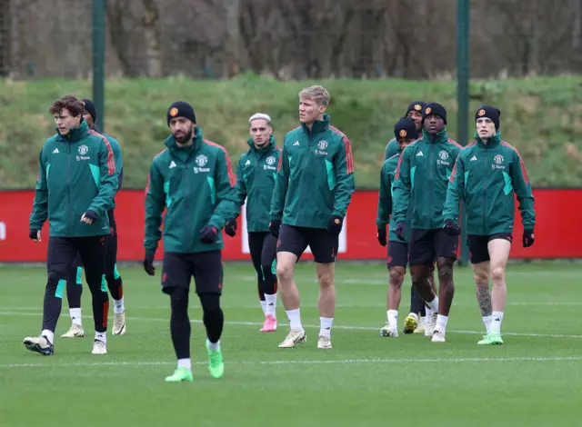 Rasmus Hojlund in training with Manchester United on 22 February