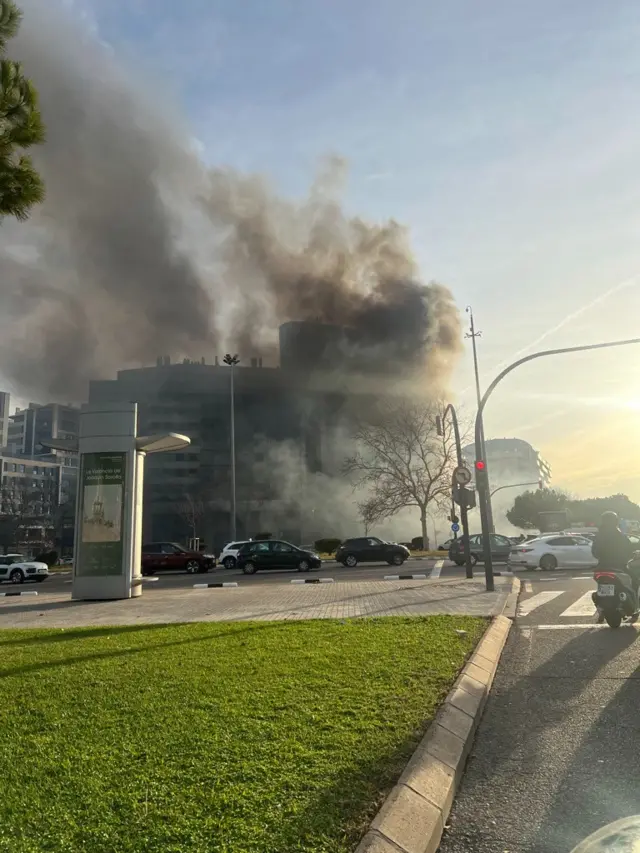 Smoke billowing from a building