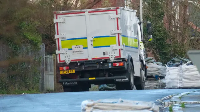 A bomb disposal unit is parked at the scene near St Michael Avenue, Plymouth