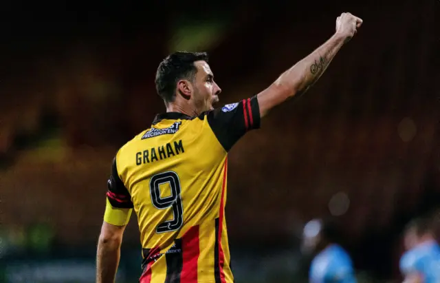 Partick's Brian Graham celebrates scoring to make it 1-0 during a cinch Championship match between Partick Thistle and Dunfermline at the Wyre Stadium at Firhill, on February 23, 2024, in Glasgow, Scotland.