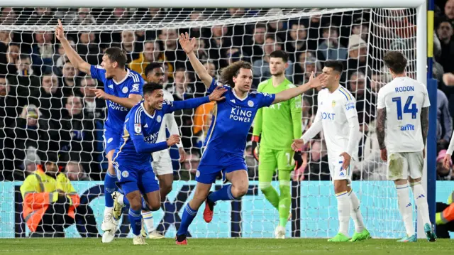 Wout Faes celebrates scoring