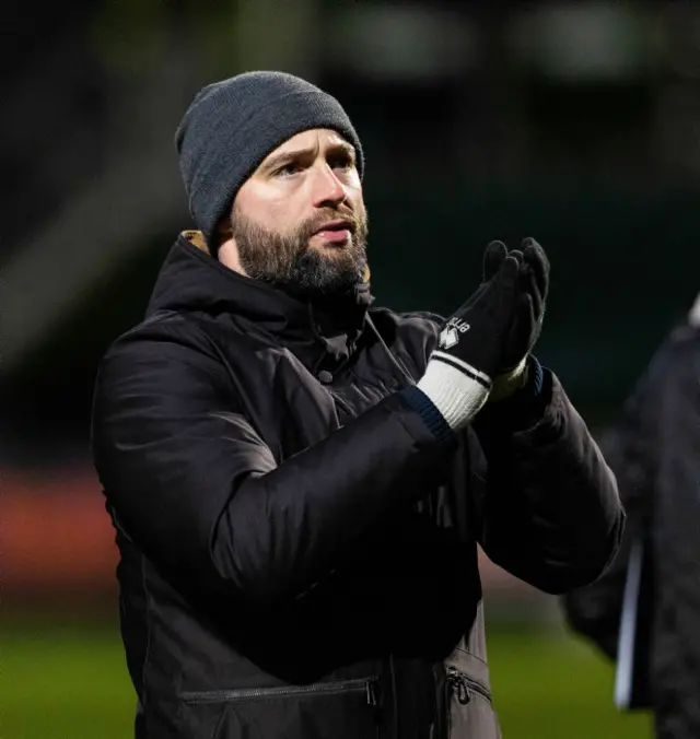 Dunfermline manager James McPake at full time during a cinch Championship match between Partick Thistle and Dunfermline at the Wyre Stadium at Firhill, on February 23, 2024, in Glasgow, Scotland.