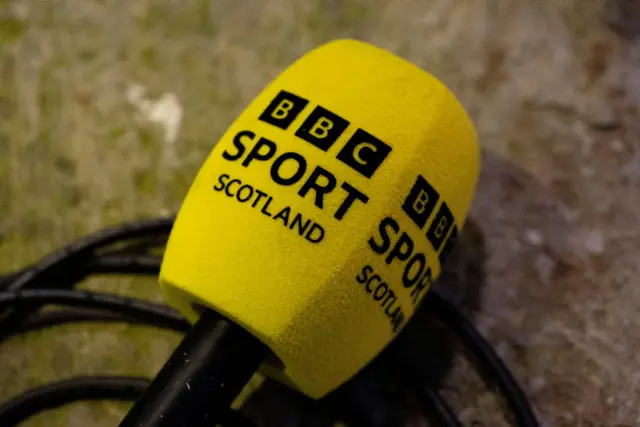 A close-up of a BBC Sport Microphone before a cinch Championship match between Partick Thistle and Dunfermline at the Wyre Stadium at Firhill, on February 23, 2024, in Glasgow, Scotland.