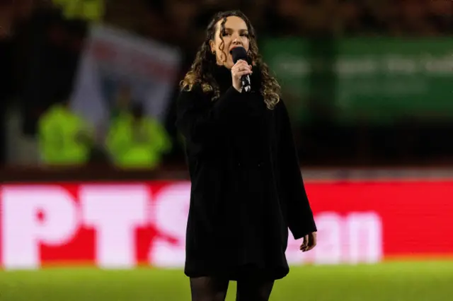 Gaelic singer Claire Frances Macneil performs at half-time during a cinch Championship match between Partick Thistle and Dunfermline at the Wyre Stadium at Firhill, on February 23, 2024, in Glasgow, Scotland.