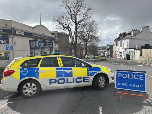 Police car on Albert Road, Plymouth