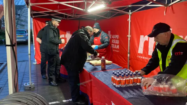 Rapid relief team on Keyham cordon providing breakfasts and hot drinks to emergency service