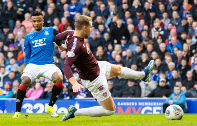 Oscar Cortes scores for Rangers against Hearts