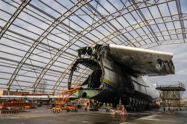 A burned out plane at Hostomel Airport