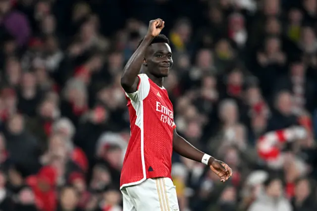 Bukayo Saka of Arsenal celebrates