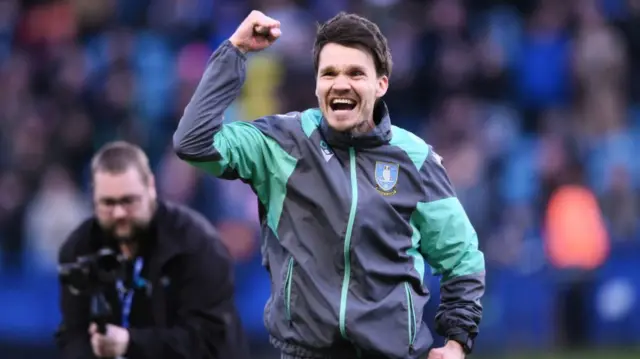 Danny Rohl celebrates Sheffield Wednesday's win