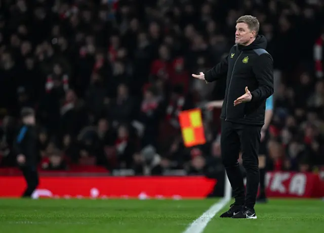 Newcastle United Head Coach Eddie Howe gestures from the sidelines