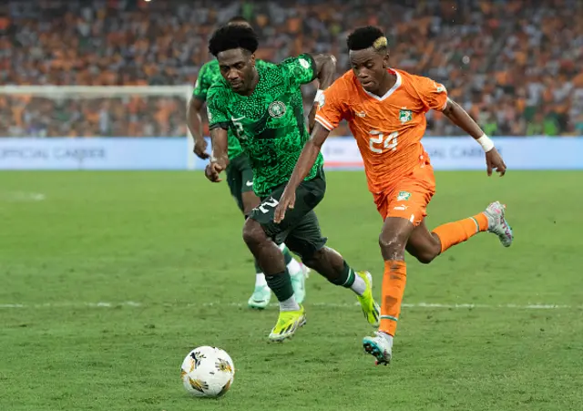 Ola Aina of Nigeria (left) and Simon Adingra of Ivory Coast