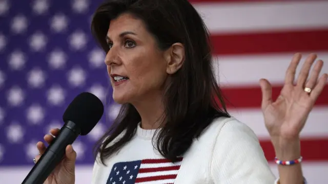 Republican presidential candidate former UN Ambassador Nikki Haley speaks during a campaign event on February 23, 2024 in Moncks Corner, South Carolina Credit: GETTY