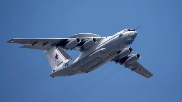 An A-50 aircraft during a military parade  in Moscow in 2019