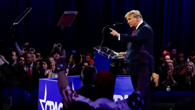 Former U.S. President and Republican presidential candidate Donald Trump addresses the Conservative Political Action Conference (CPAC) annual meeting in National Harbor, Maryland, U.S., February 24, 2024.