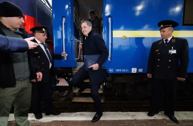 Alexander De Croo pictured as he arrives at Railways station in Kyiv