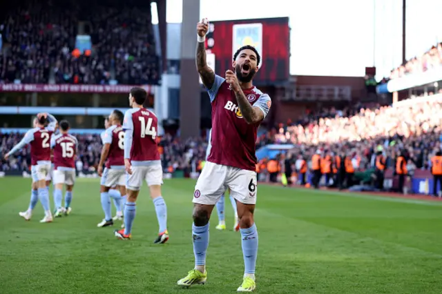 Douglas Luiz of Aston Villa celebrates scoring