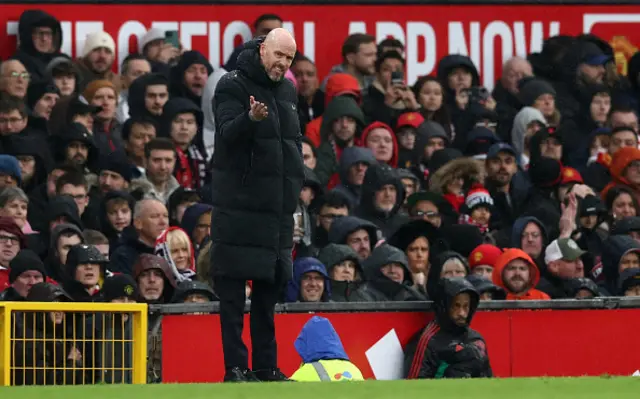 Erik ten Hag shouts instructions to the player