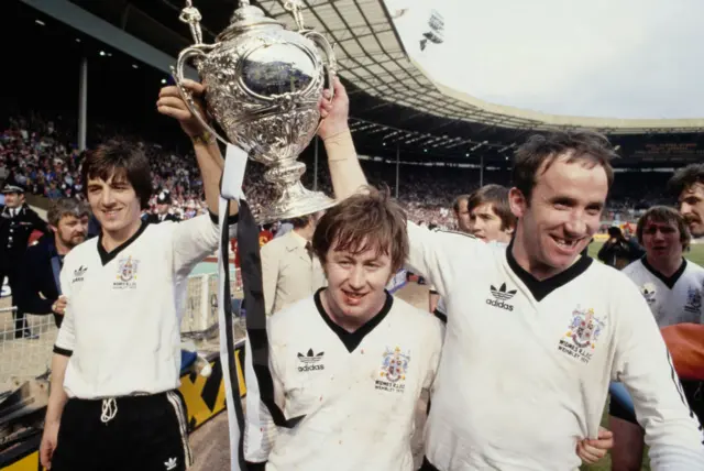 Widnes Vikings players celebrate winning the 1979 Challenge Cup Final at Wembley Stadium in London