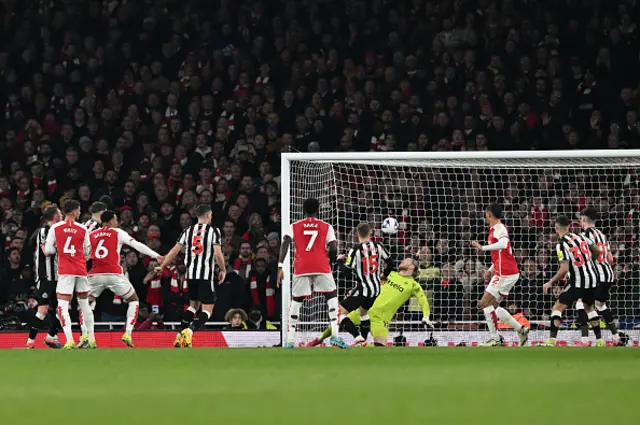 Jakub Kiwior of Arsenal (15) scores Arsenals fourth goal